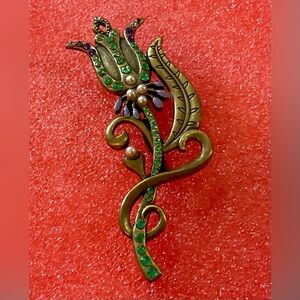 Vintage Floral Brooch with Green and Purple Details